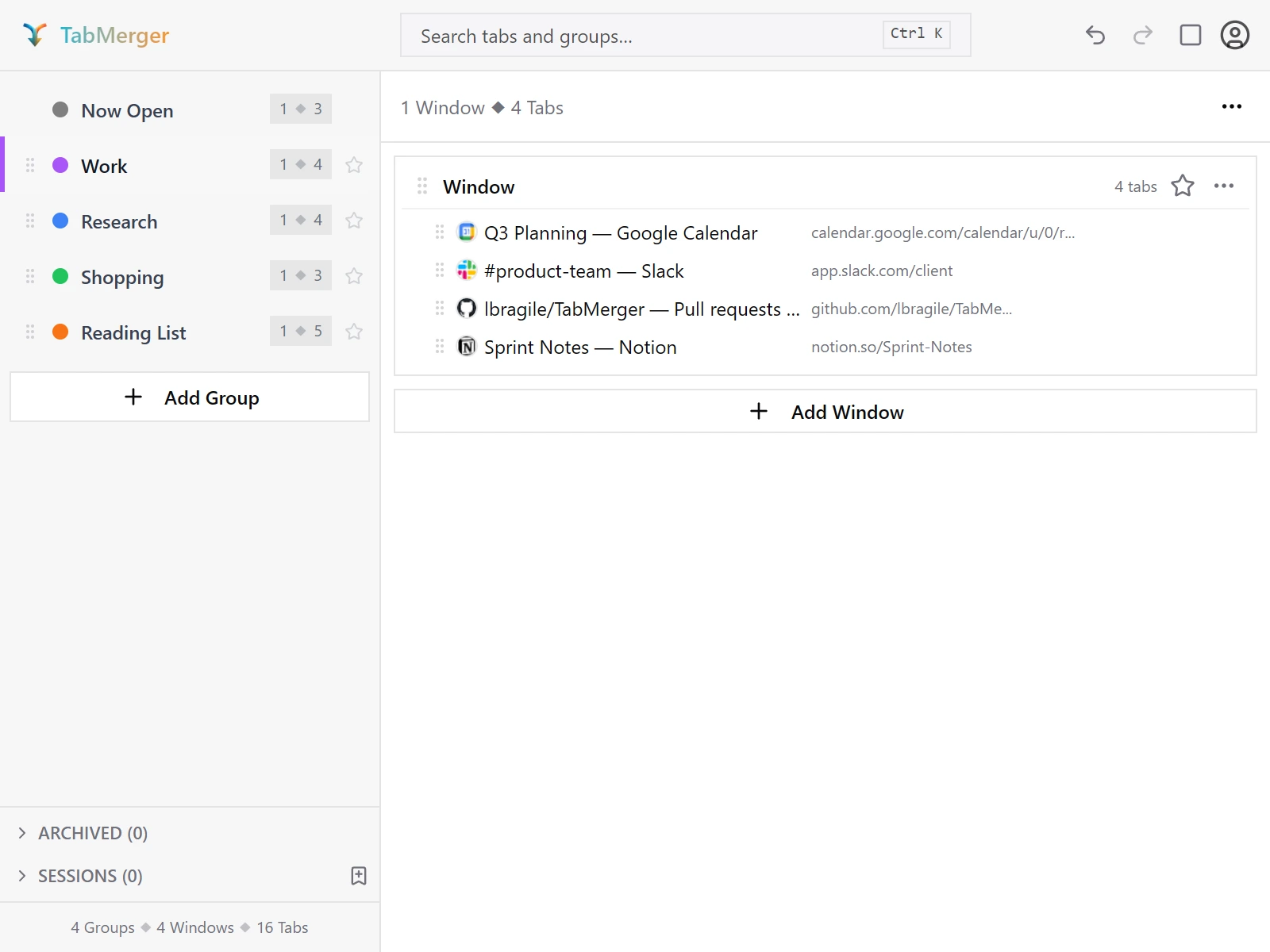 The TabMerger header with the Undo and Redo buttons enabled after a change